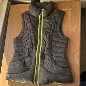 Women's Grey Puffer Vest with Lime Accents